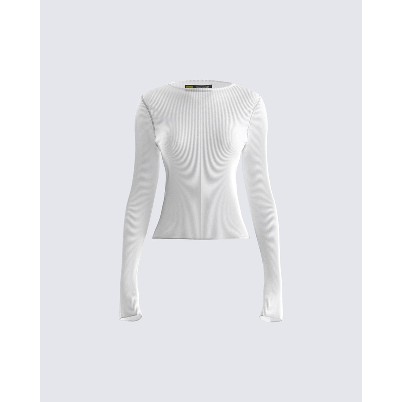 Emil White Plisse Long Sleeve Top
