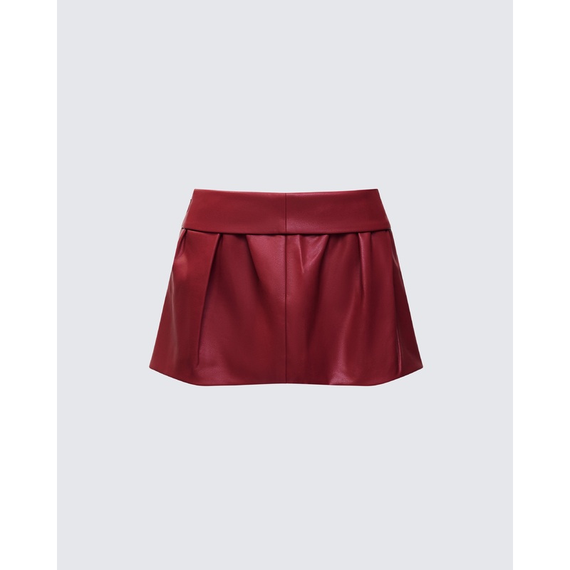 Eunji Red Vegan Leather Micro Mini Skirt