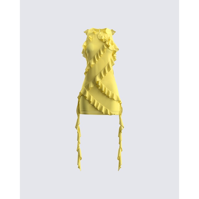 Gem Yellow Ruffle Mini Dress