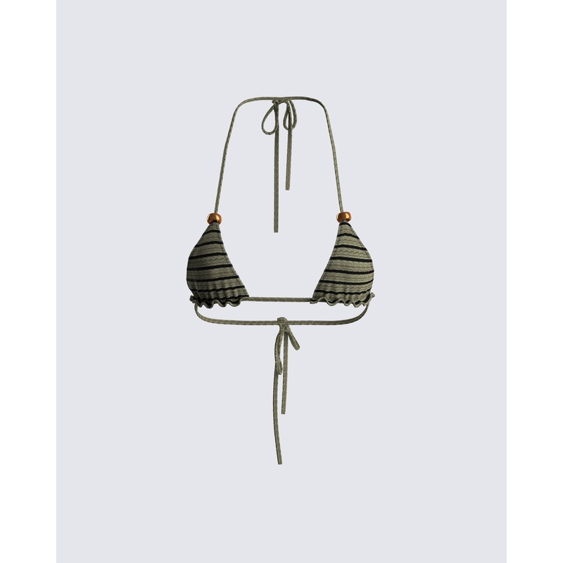 Izzy Olive Stripe Bikini Top
