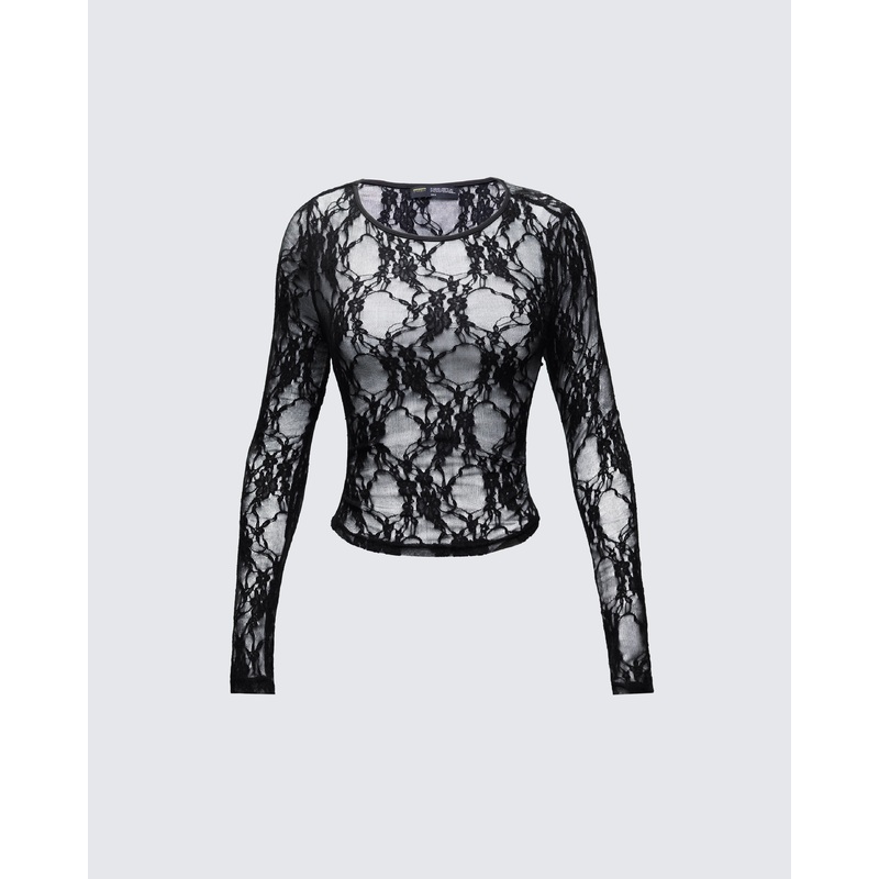Kaito Black Lace Long Sleeve Top
