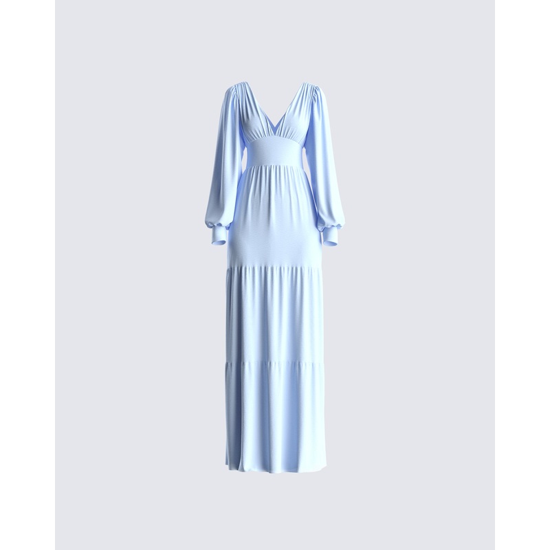 Louise Baby Blue Tiered Maxi Dress