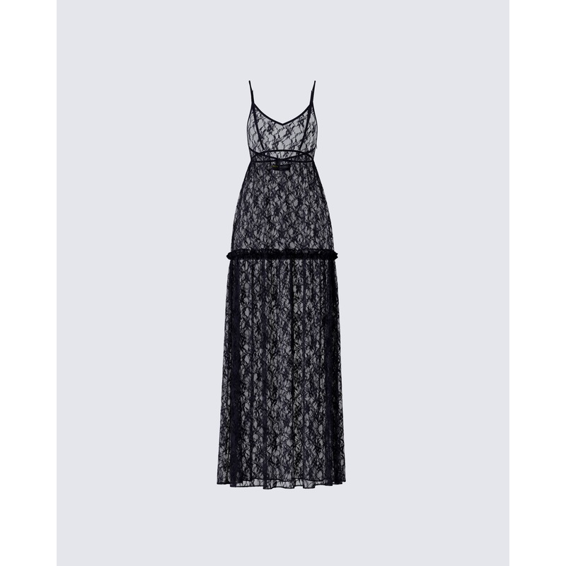 Marina Black Lace Sheer Maxi Dress