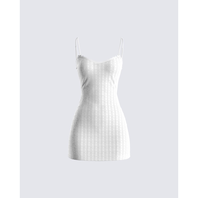 Mazi White Pointelle Mini Dress