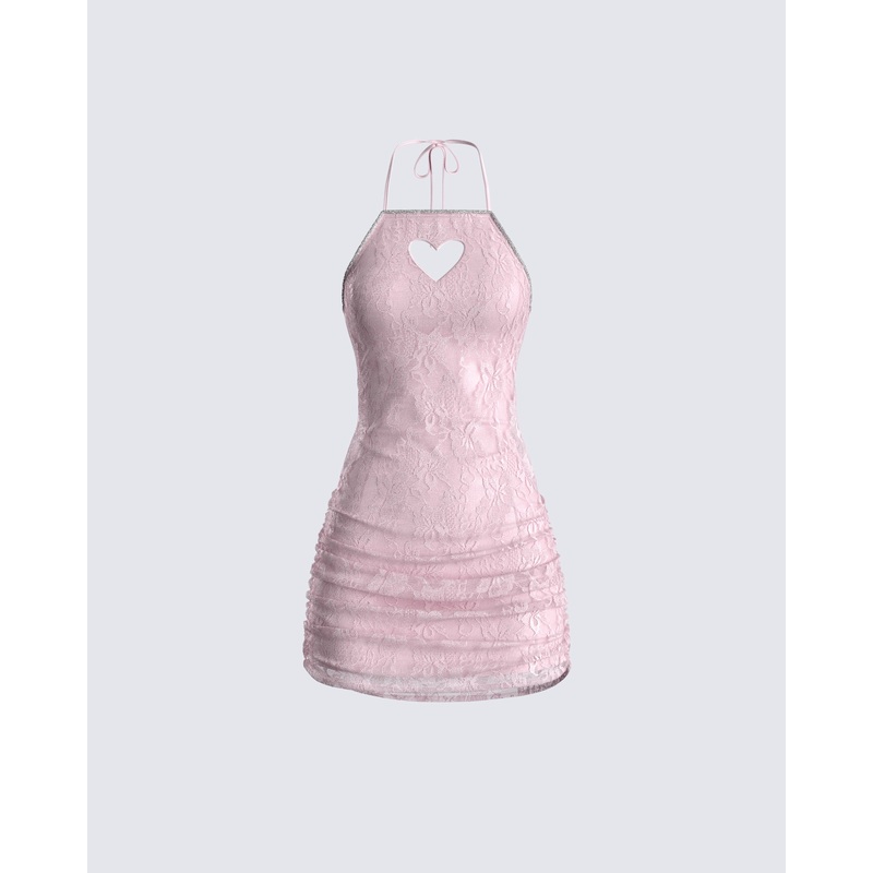 Micaela Pink Lace Heart Mini Dress