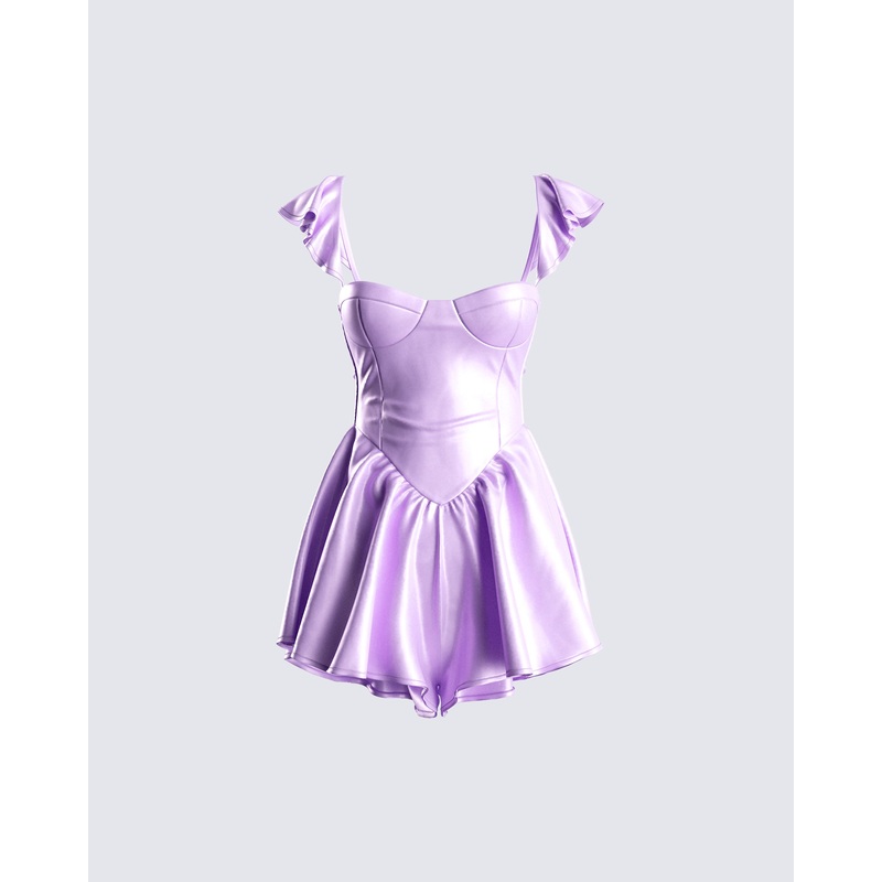 Nett Lavender Satin Ruffle Romper