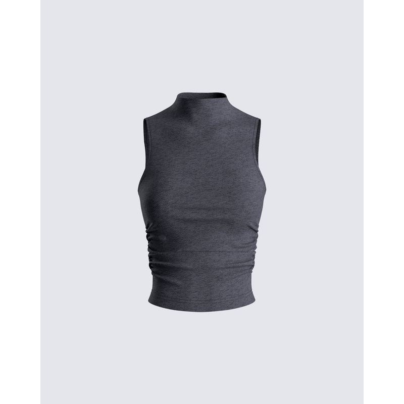 Nico Grey Jersey Mock Neck Top