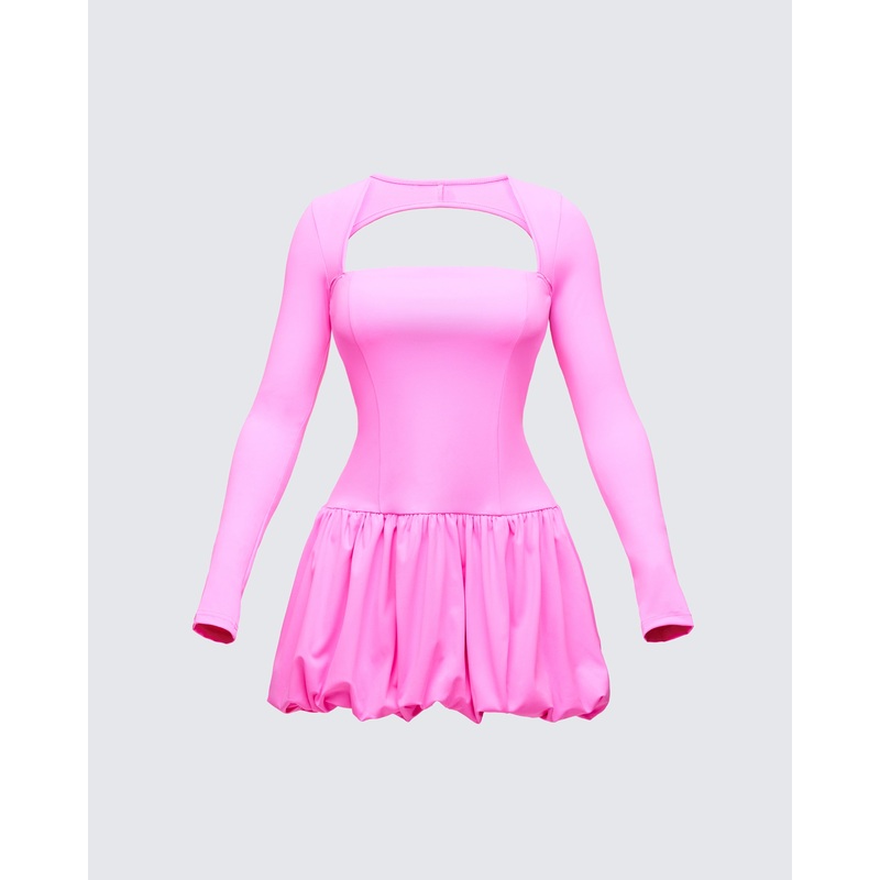 Pili Pink Drop Bubble Hem Micro Mini Dress