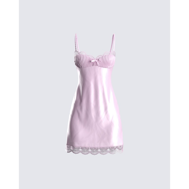 Ren Pink Satin Lace Mini Dress