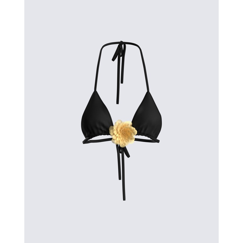 Revel Black Bikini Flower Top