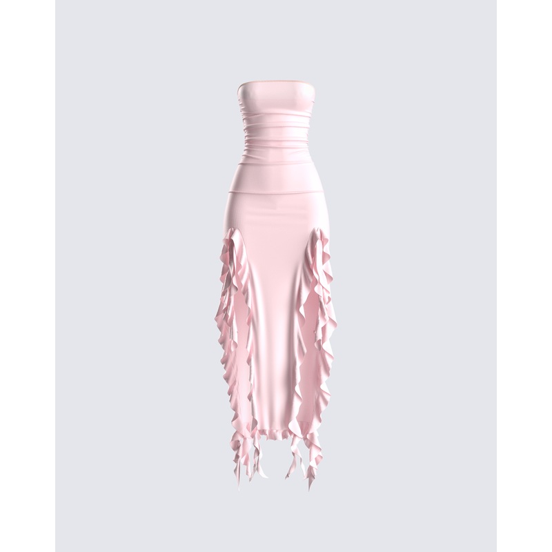 Sadira Pink Strapless Ruffle Dress