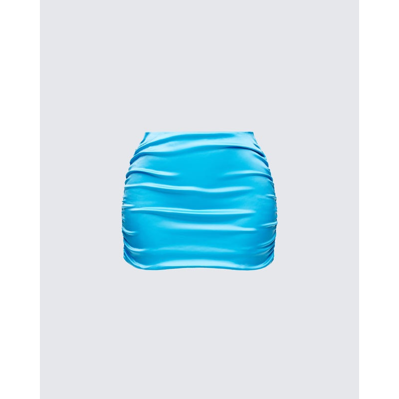Saranna Blue Satin Micro Mini Skirt