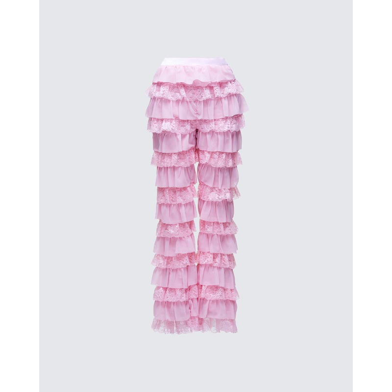 Senara Pink Ruffle Tier Pant