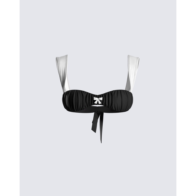 Taika Black Shirred Bikini Top