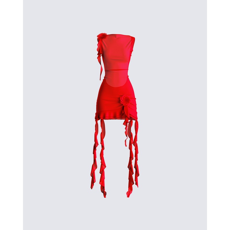 Tiana Red Ruffle Rosette Dress