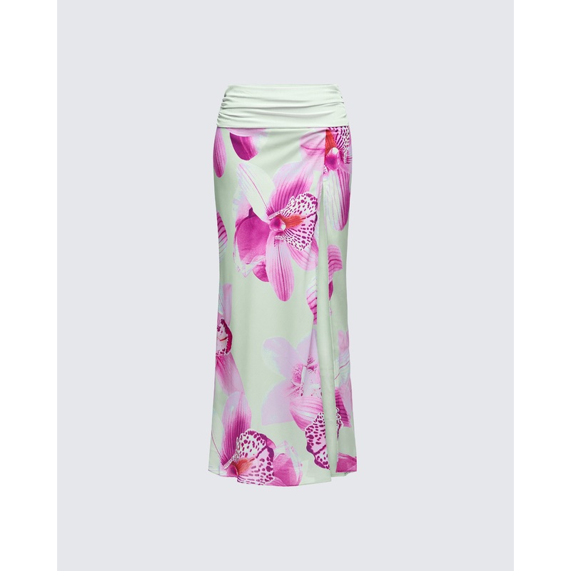 Alexis Printed Green Maxi Skirt