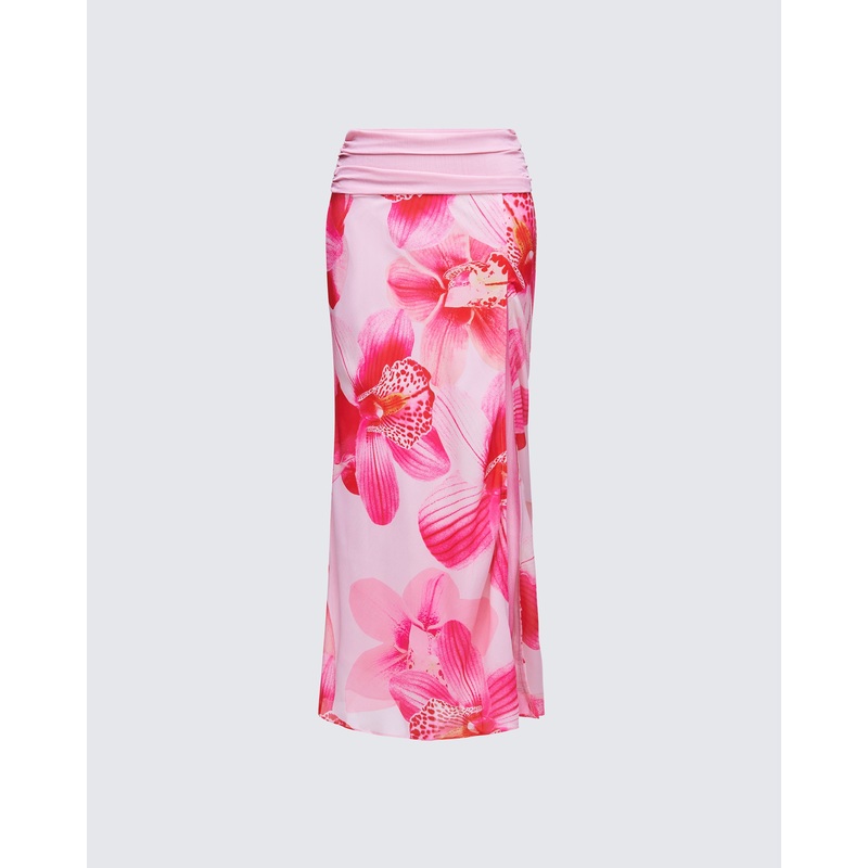 Alexis Printed Pink Maxi Skirt