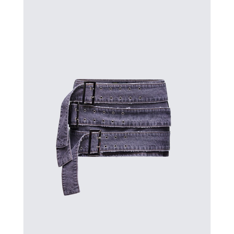 Arlene Grey Denim Belt Mini Skirt