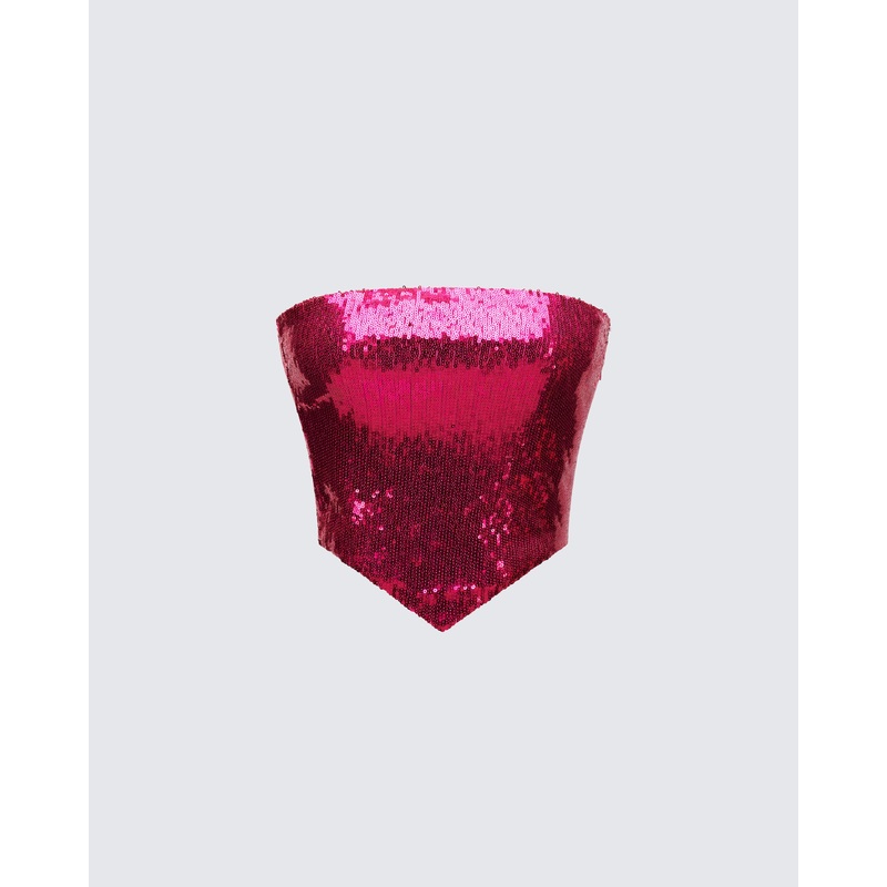 Astraia Pink Sequin Bandeau Top