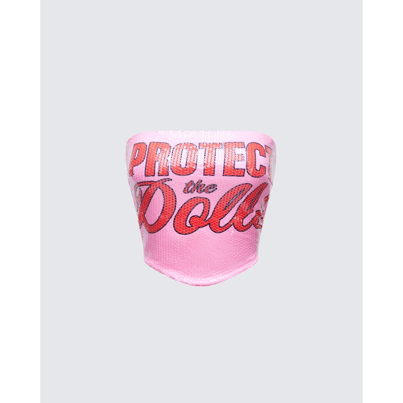 Astraia Pink Slogan Sequin Bandeau Top