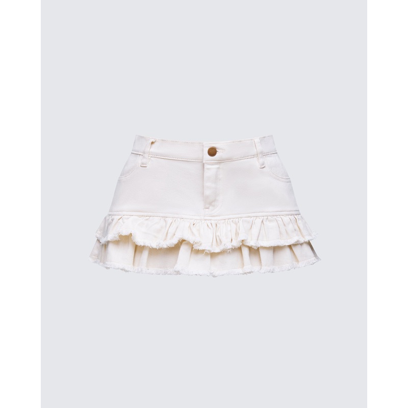 Bernie Ivory Denim Ruffle Mini Skirt