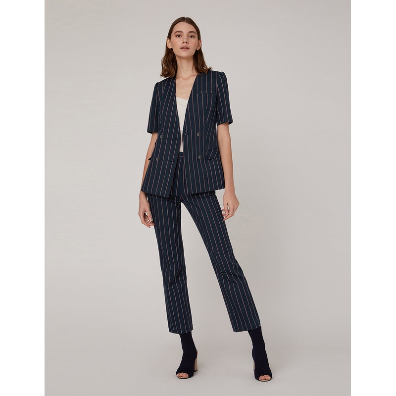 Blue Striped Double Breasted Short Sleeve Jacket