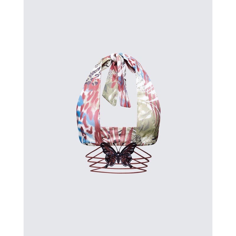 Cece Brown Printed Halterneck Top