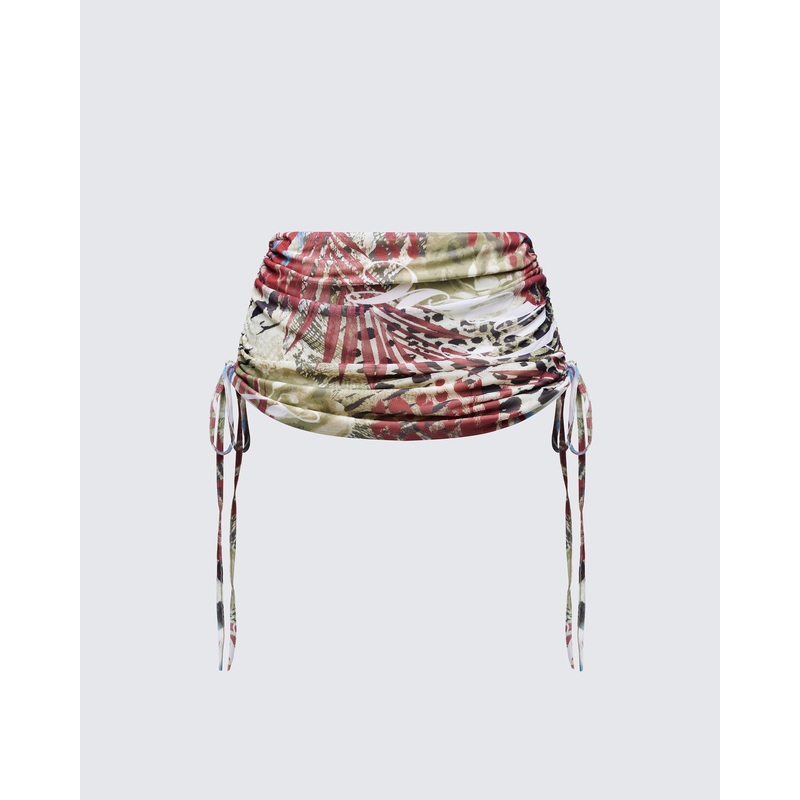 Cece Brown Printed Ruched Mini Skirt