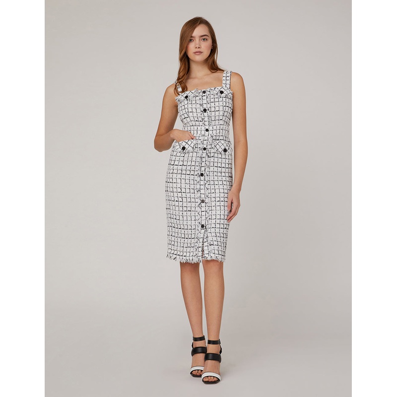 CHECKED STRAP TWEED DRESS