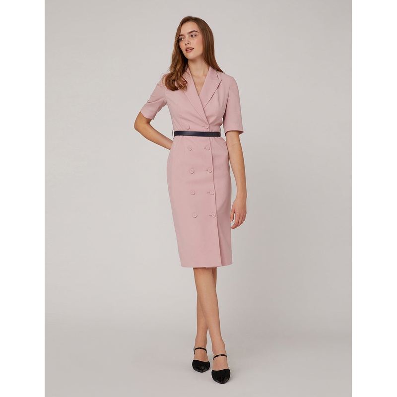 Cherry blossom pink lapel collar dress