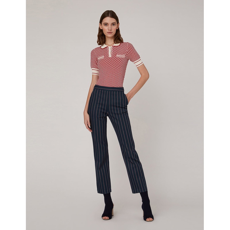 Classic red white check small lapels double pocket