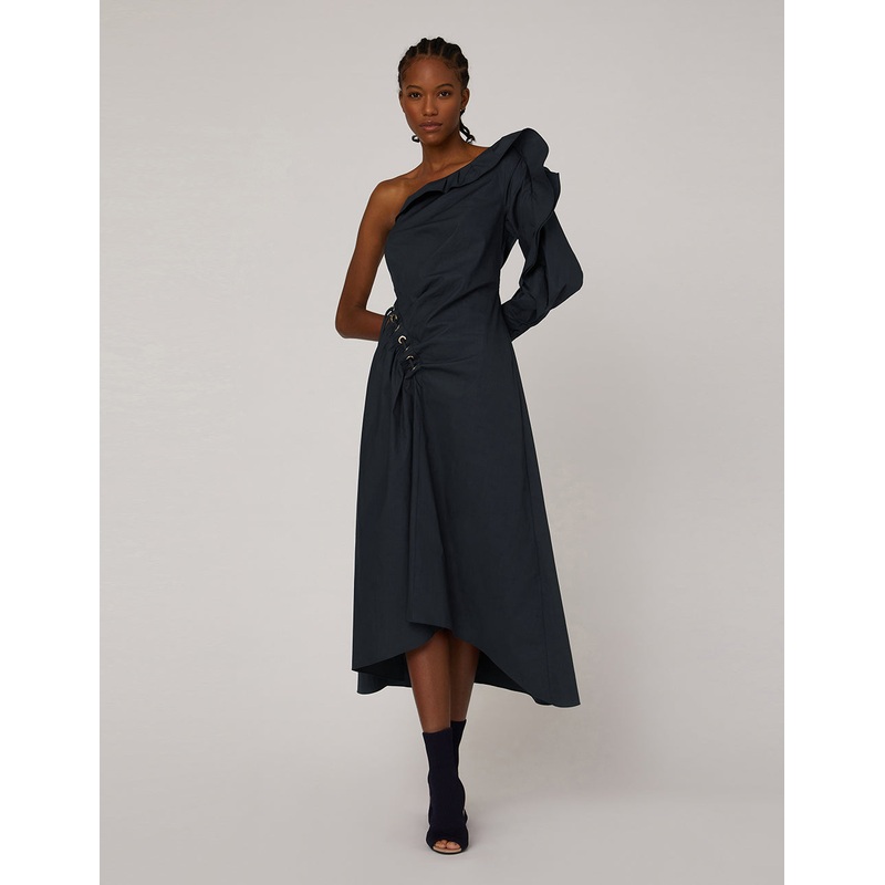 Dark blue one-shoulder dress
