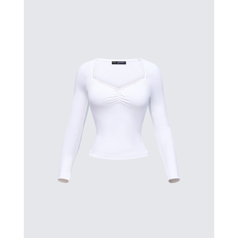 Draya White Rib Lace Top