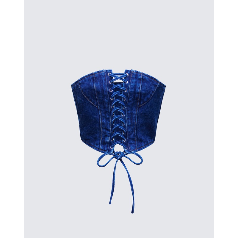 Electra Blue Denim Lace Up Corset
