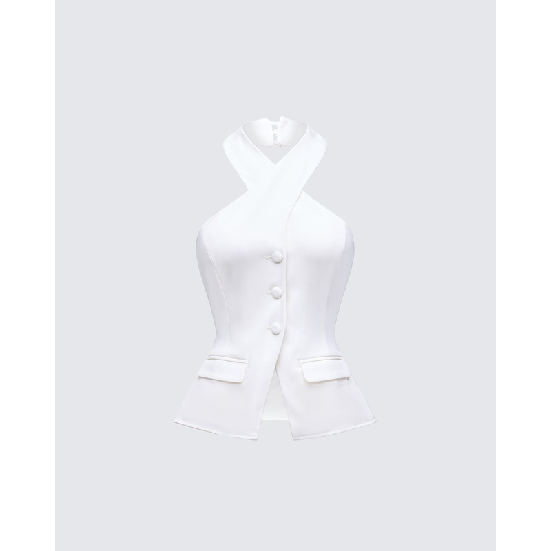 Elina Cream Halter Neck Waistcoat