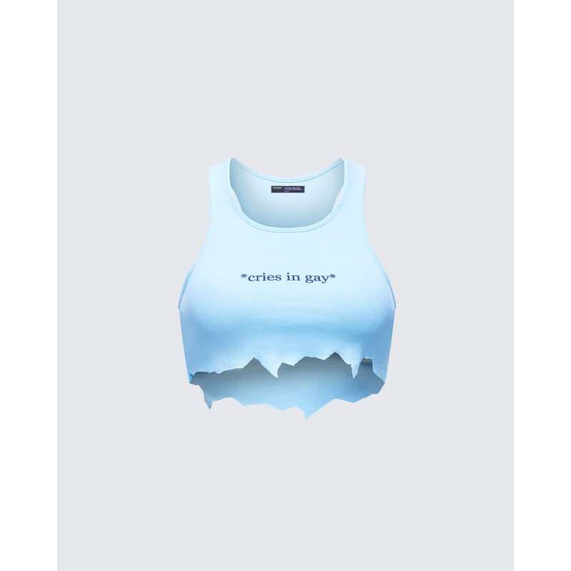 Emery Blue Graphic Cut Off Tank
