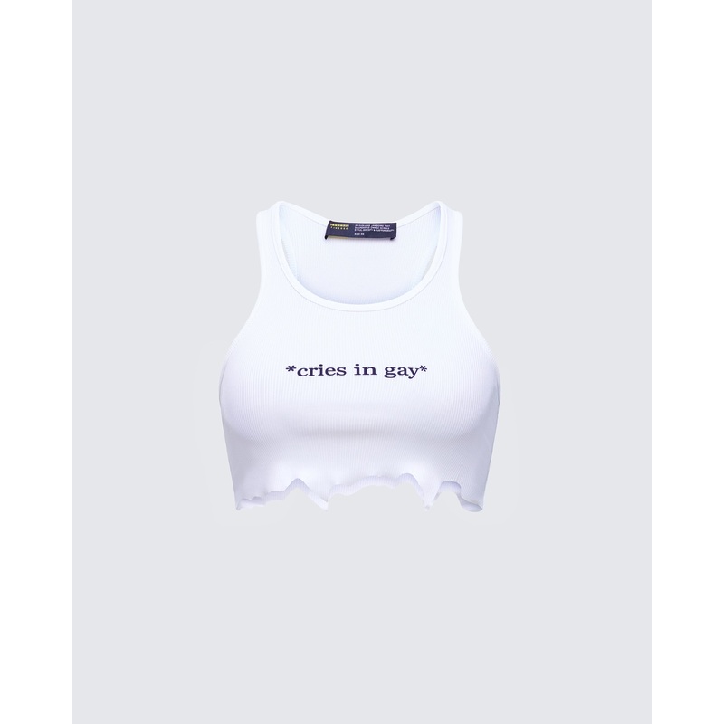 Emery White Graphic Cut Off Tank