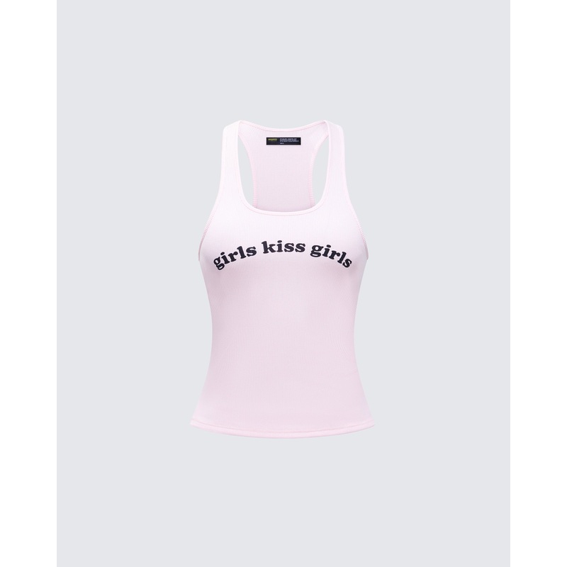 Joel Pink Ribbed Slogan Tank