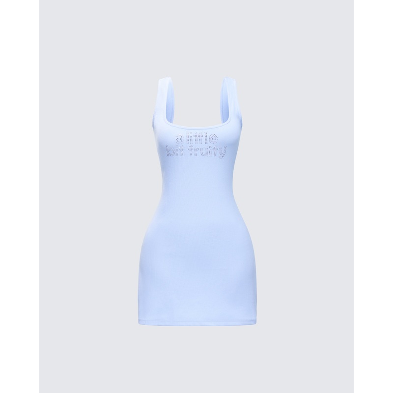 Jovie Blue Embellished Slogan Mini Dress