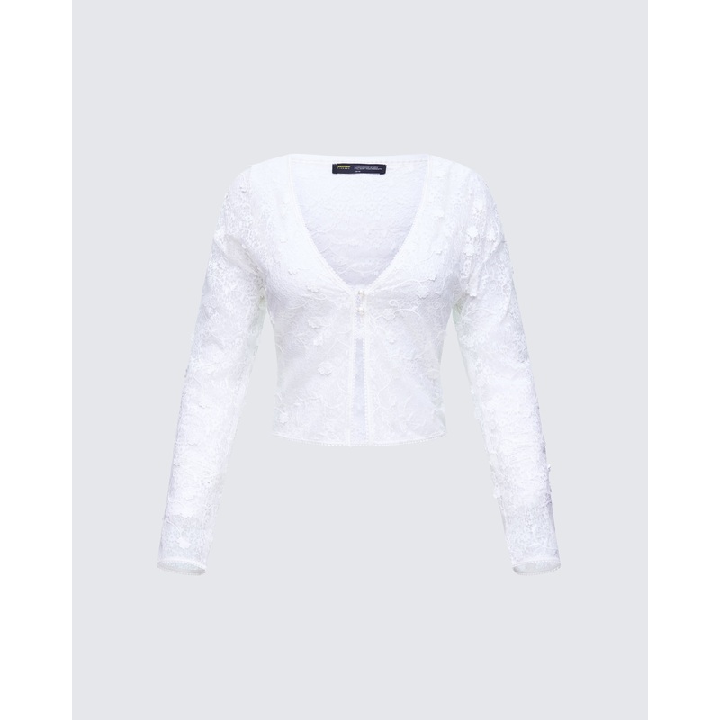 Keturah White Embroidered Lace Cardigan