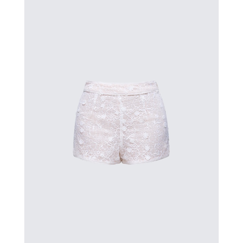 Keturah White Embroidered Lace Short
