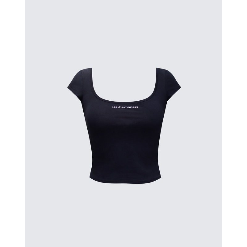 Levi Black Slogan Scoop Neck Tee