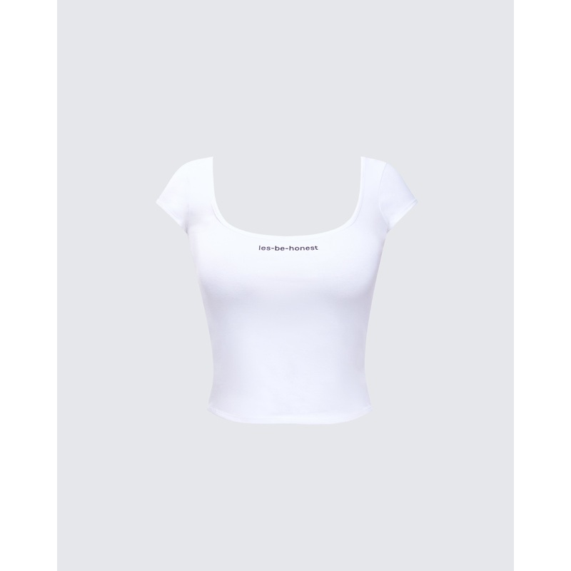 Levi White Slogan Scoop Neck Tee