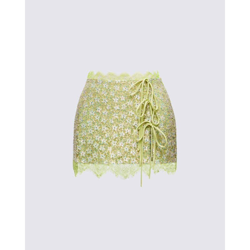 Lucille Green Sequin Tie Mini Skirt
