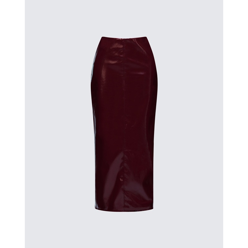 Matilde Plum Vegan Leather Pencil Midi Skirt