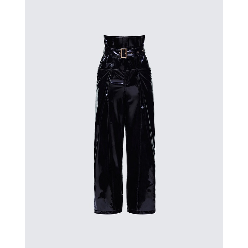Melusine Black Vegan Leather Belted Paperbag Trousers