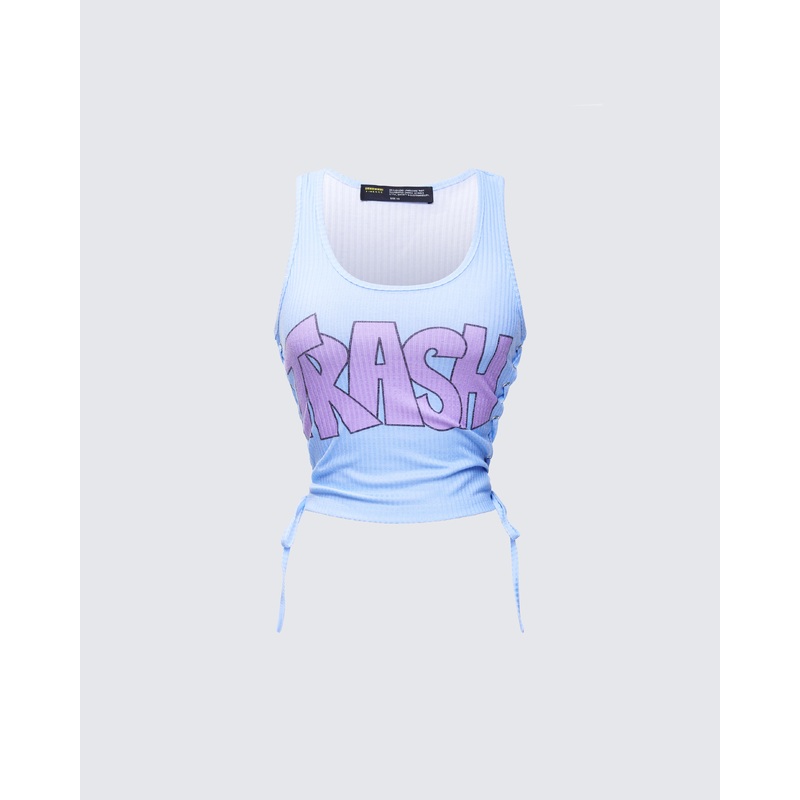Nixie Blue Lace Up Graphic Tank