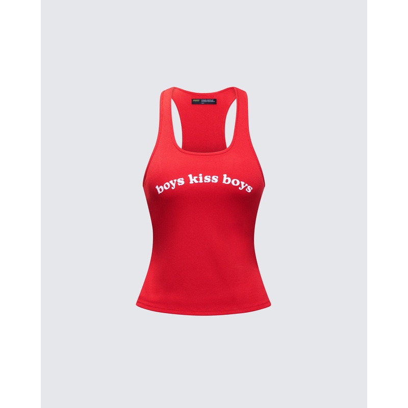 Noel Red Ribbed Slogan Tank