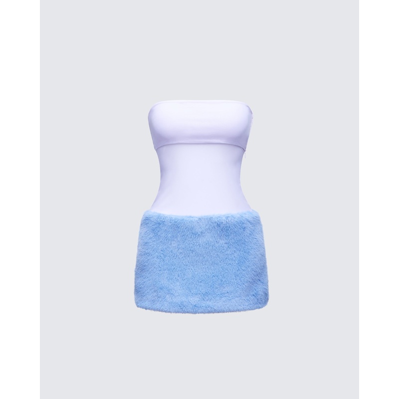 Noelle Blue Faux Fur Mesh Mini Dress