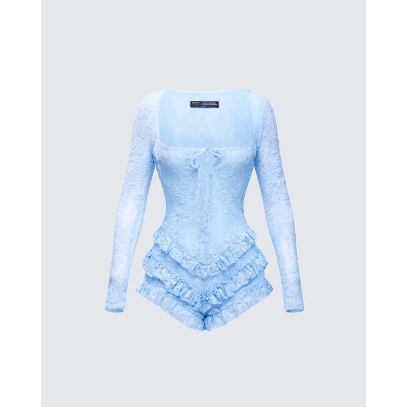 Oceane Blue Ruffle Edge Romper